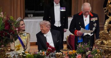 Trump speaks to Princes of Wales during a State Banquet on September 17, in Windsor, England