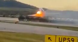 Video shared to social media showed a ball of fire emanating from the center of the plane just moments after it departed the runway on Tuesday
