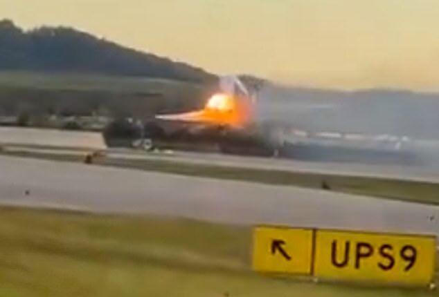 Video shared to social media showed a ball of fire emanating from the center of the plane just moments after it departed the runway on Tuesday