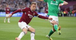 Dan Burn competes with Jarrod Bowen during the 3-1 defeat at West Ham on Sunday