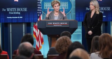Education Secretary Linda McMahon speaking at the White House