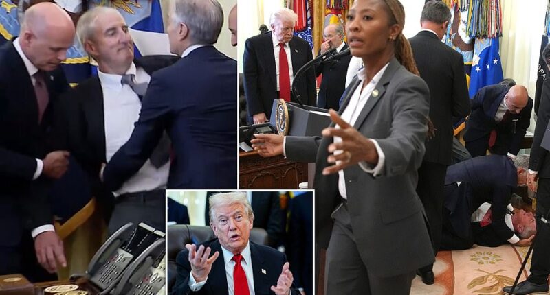 An attendee at President Donald Trump 's drug pricing event on Thursday collapsed. The man, whom the White House has refused to identify, fainted just feet away from the president, who was seated at the Resolute Desk. The health scare led to the event being paused, with White House aides quickly telling reporters that they needed to leave the Oval Office. Dr. Mehmet Oz, who serves as Trump's Administrator for the Centers for Medicare & Medicaid Services, jumped into action, helping the man to the floor and then offering him medical attention.