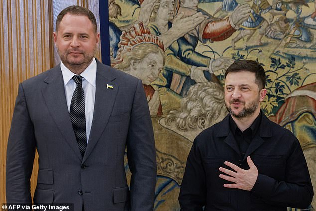Zelensky's (pictured, right) powerful right-hand man, now-ex chief of staff Andriy Yermak (pictured, left), resigned on Friday after anti-corruption investigators raided his home and offices