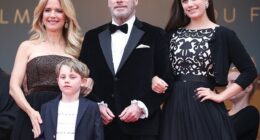 John Travolta has been mentioned in a bitter Presley family courtroom war after a newly amended lawsuit made sensational ¿ and unproven ¿ claims about the parentage of his teenage son; (Kelly Preston (L) and John Travolta pose with their children Ella (R) and Benjamin in 2018)