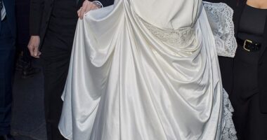 Holly Ramsey stuns as she arrives in a white gown with her father Gordon Ramsay ahead of her wedding