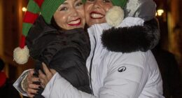 Sisters Lisi and Aura from Gran Canaria celebrate Hogmanay in Edinburgh, Scotland