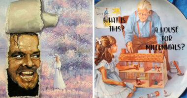 78 People Who Personalized Thrifted Paintings By Adding In Something Funny Or Unexpected (New Pics)