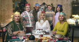 Seated, left to right, Jennifer Saunders, Lucy Punch, Joanna Lumley and (behind) the cast of the Amandaland special