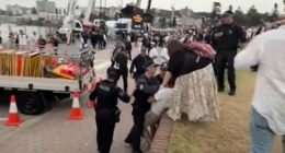 A man was told to leave Bondi Beach after running towards Prime Minister Anthony Albanese and screaming 'blood on your hands'