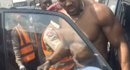 Anthony Joshua being moved from a Lexus after a car crash in Nigeria. He escaped death on Nigeria's deadliest road where 73 people have died in just three months