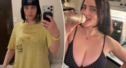 Billie Eilish wears low-cut polka-dot top in holiday photo