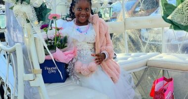 The young girl celebrated her birthday in true princess style and wore an £870 Givenchy dress to complete the royal experience