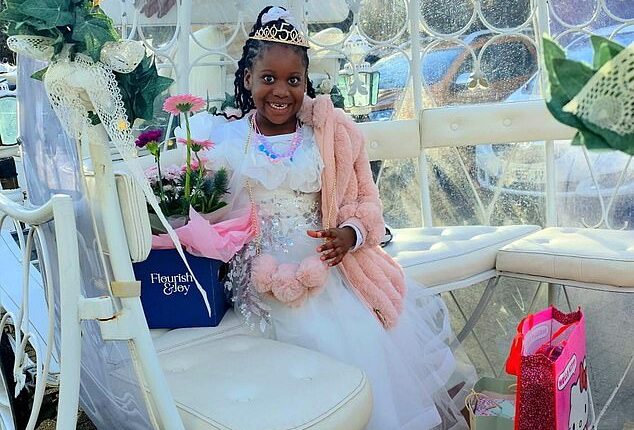The young girl celebrated her birthday in true princess style and wore an £870 Givenchy dress to complete the royal experience