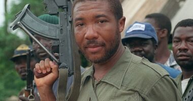 Charles Taylor in his days as a rebel leader in May 1990. Liberia still carries deep scars from the atrocities that were committed by fighters loyal to him and Doe