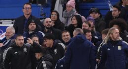 The water bottle (top right) was launched at the Aston Villa bench after their win