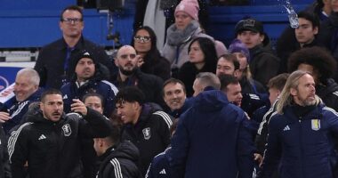 The water bottle (top right) was launched at the Aston Villa bench after their win