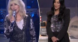 Cher goes rock 'n' roll in leather jacket and blond wig for 'Saturday Night live' performance