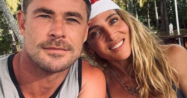 Australian celebrities rolled out the tinsel, the glamour and the heartwarming family moments on Christmas Day. (Pictured: Chris Hemsworth and wife Elsa Pataky)