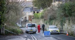 Roads were closed on Brimscombe Hill after police investigated the cause of a house fire that is believed to have killed three and hospitalised one person