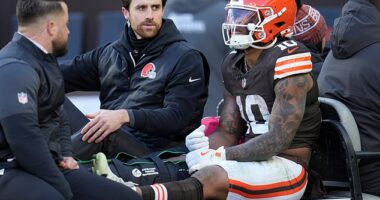 Cleveland Browns rookie Quinshon Judkins was carted off the field in Sunday¿s game against the Buffalo Bills after bending his leg awkwardly on a tackle by linebacker Matt Milano
