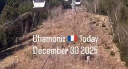 This pictured shows a barren slope at Chamonix ski resort on December 30, 2025