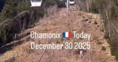 This pictured shows a barren slope at Chamonix ski resort on December 30, 2025