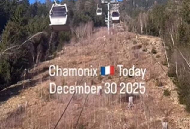 This pictured shows a barren slope at Chamonix ski resort on December 30, 2025