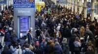 Eurostar passengers wait for train services to resume at London St Pancras station yesterday