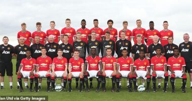 Les Parry (middle row, third from right) helped to grow Manchester United's best young talents, as head of elite player development and loans manager