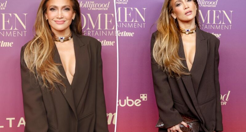Jennifer Lopez wears power skirt suit with dangerously plunging neckline to The Hollywood Reporter’s 2025 Women In Entertainment Gala