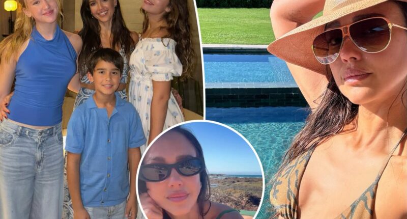 Jessica Alba models bikinis on vacation with her kids