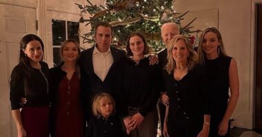 Online users were quick to point out that Joe Biden's Christmas Eve group photo had relegated the former US president to the background, with his face partially blocked by wife Jill