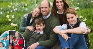 Kate Middleton and Prince William cuddle up to George, Charlotte and Louis in cute Christmas card