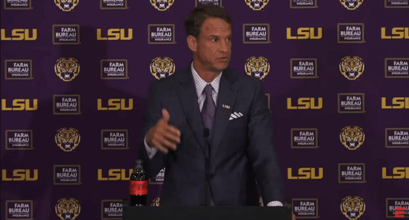 Lane Kiffin speaking at a presser.