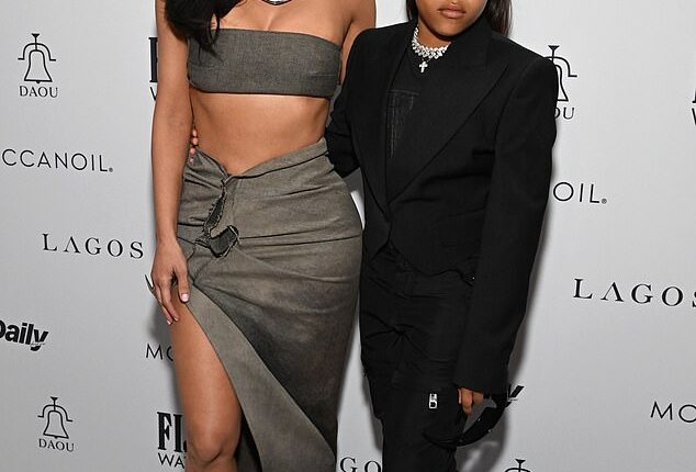 Kim Kardashian's oldest daughter North West, 12, made her debut on Instagram under her own name on Friday; Kim and North are pictured in 2023 in Beverly Hills