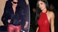 Kylie Jenner and Kim Kardashian both wear holiday-ready red latex looks