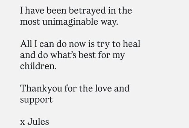 Jules Neale appears to have confirmed her marriage breakdown with AFL star husband Lachie Neale, 32, in a very telling post