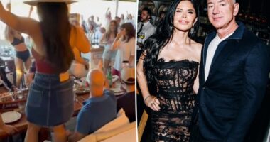 Lauren Sánchez dances on her seat while partying with husband Jeff Bezos in St. Barts