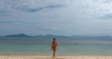 Lily James stunned in a bikini on Sunday as she reflected on an idyllic island break in Australia that 'healed and restored' her after a busy work year