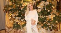 Tabitha Willet was glowing in a white ensemble as she showed off her pregnancy bump at the Four Seasons Hotel in London in Instagram snaps on Friday