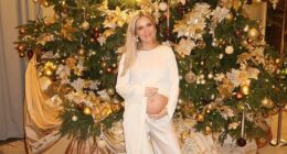 Tabitha Willet was glowing in a white ensemble as she showed off her pregnancy bump at the Four Seasons Hotel in London in Instagram snaps on Friday