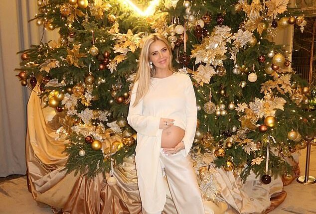 Tabitha Willet was glowing in a white ensemble as she showed off her pregnancy bump at the Four Seasons Hotel in London in Instagram snaps on Friday