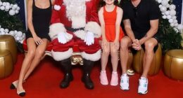 Michael Clarke has raised eyebrows after he appeared to make a cheeky comment while posing for a festive family photo with daughter Kelsey Lee and girlfriend Arabella Sherborne at a local Westfield shopping centre
