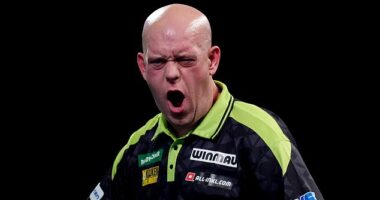 Michael van Gerwen (pictured) survived a scare against World No143 Mitsuhiko Tatsunami in the first round of the World Darts Championship