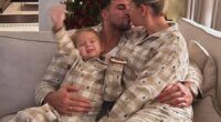 Molly-Mae Hague and Vogue Williams get passionate with their partners as they lead the celeb families enjoying Christmas in coordinating pyjamas