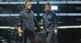 Oasis have amassed one million album sales in 2025 despite not releasing a single record in 17 years following the success of their world tour (Noel and Liam Gallagher pictured in October)