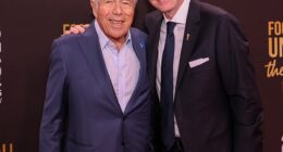 FIFA President Gianni Infantino poses for a photo with New England Patriots owner Robert Kraft (left) at John F. Kennedy Center for the Performing Arts on December 5
