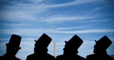 Photos show mock funeral for the penny at Lincoln Memorial