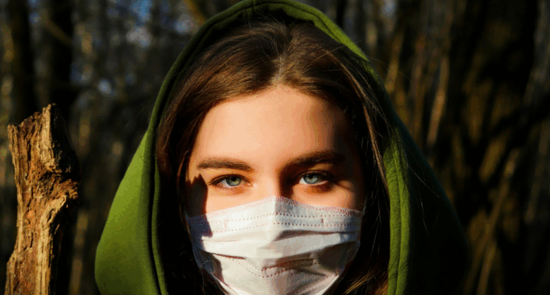 female wearing mask