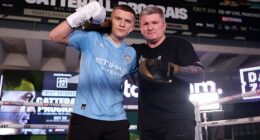 Ricky (right) with his son Campbell Hatton (left) during his public workout at the National Football Museum on October 17, 2024